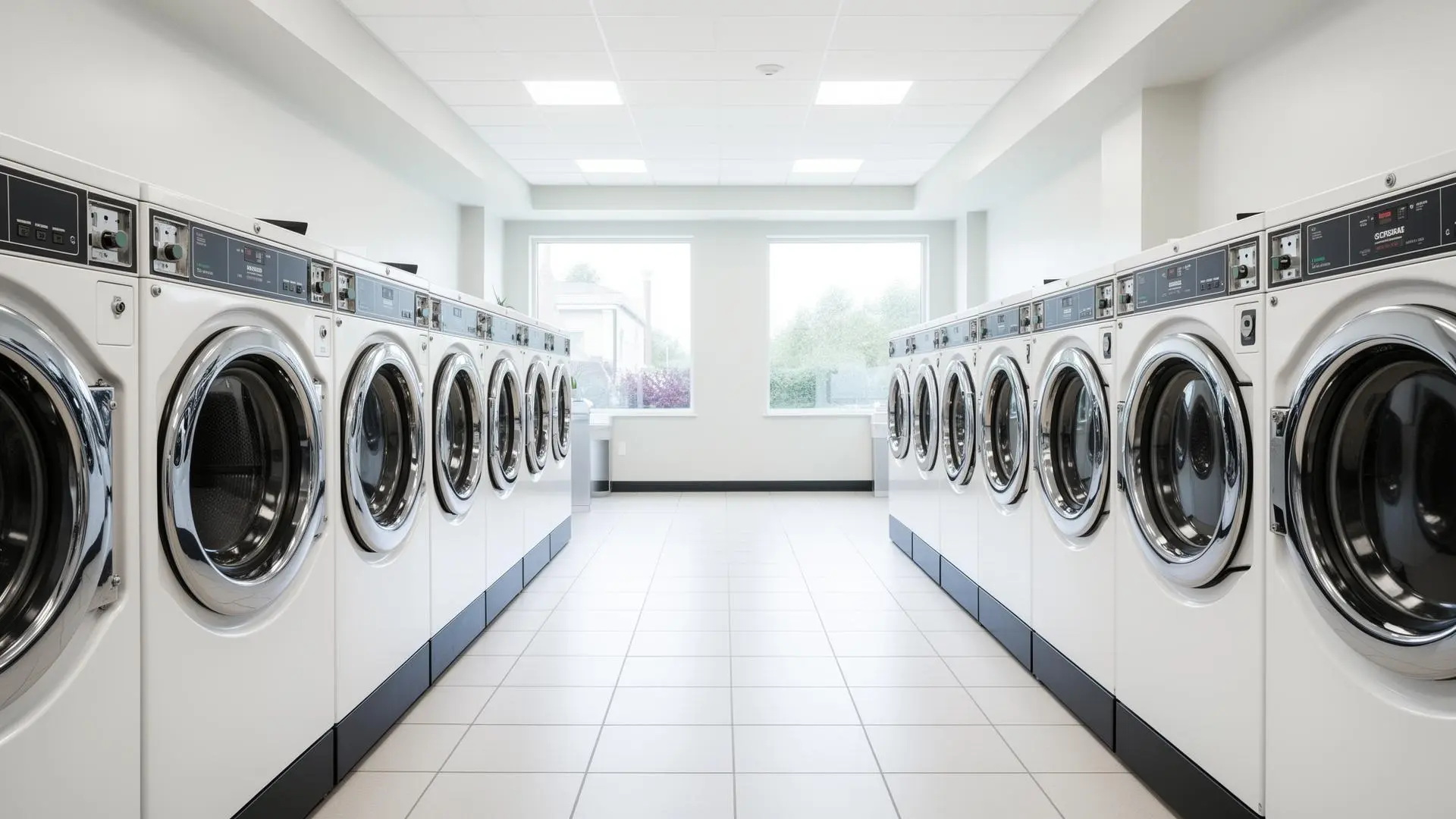 Clean, modern Suds Laundromat interior with commercial washers and dryers